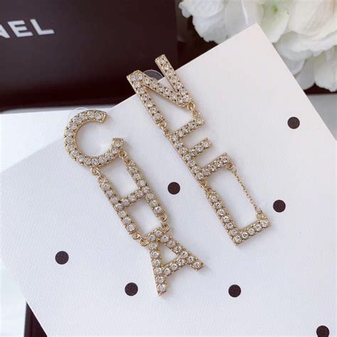 chanel logo crystal letter dangle drop earrings|Chanel earrings for sale.